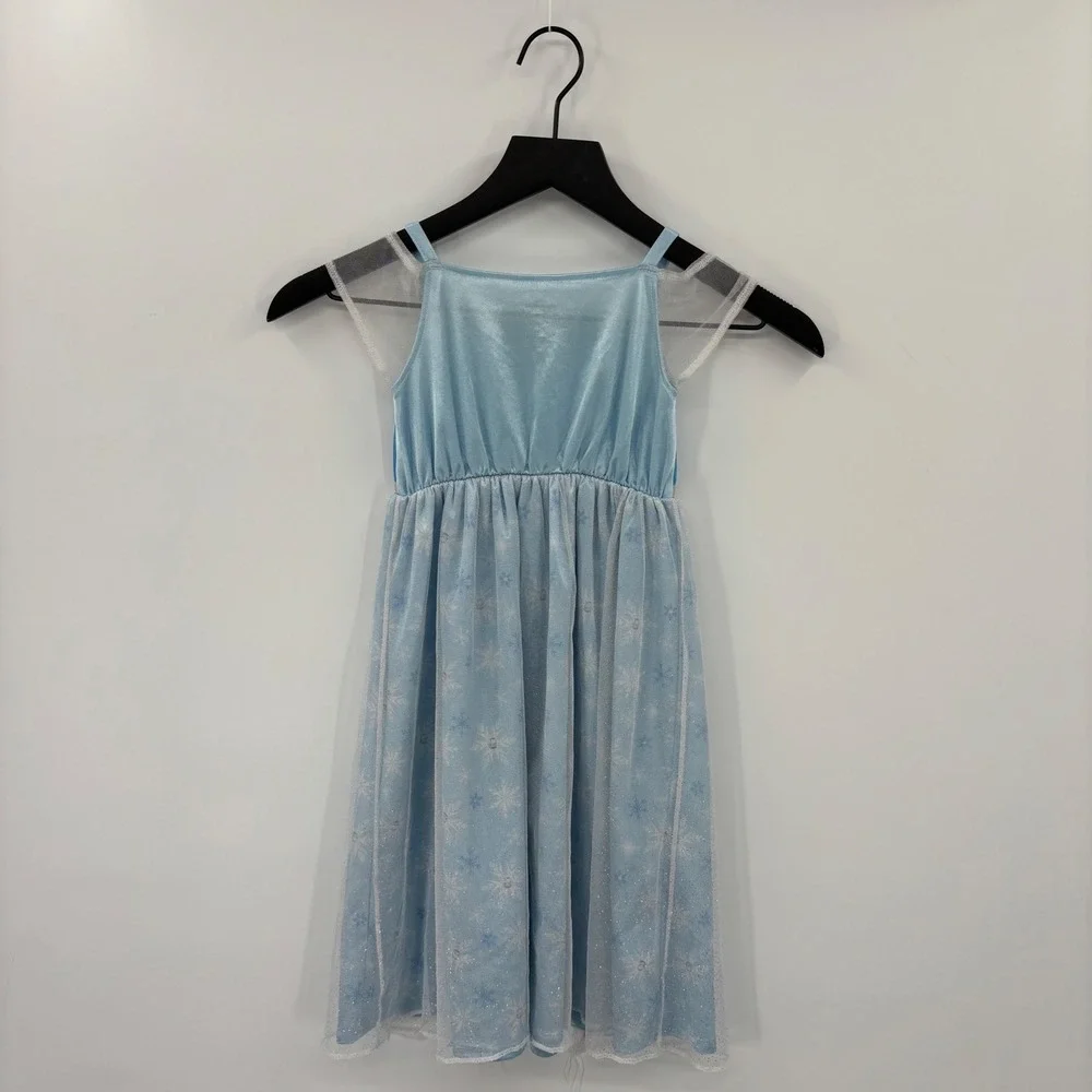 Disney Frozen Elsa Nightgown Kids 4T Blue Snowflake Princess Gown Sleepwear Cute